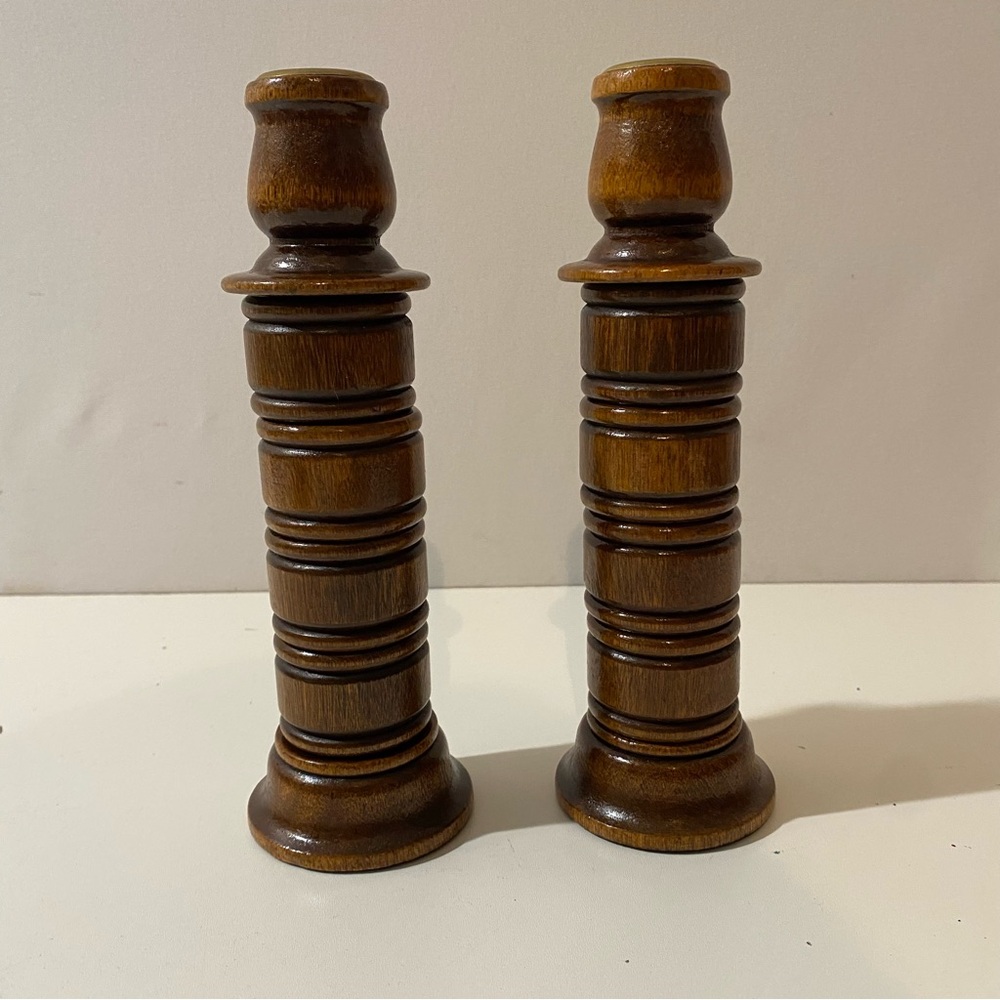 Set of Two Homeco Wooden Candlestick/Napkin Ring Holders